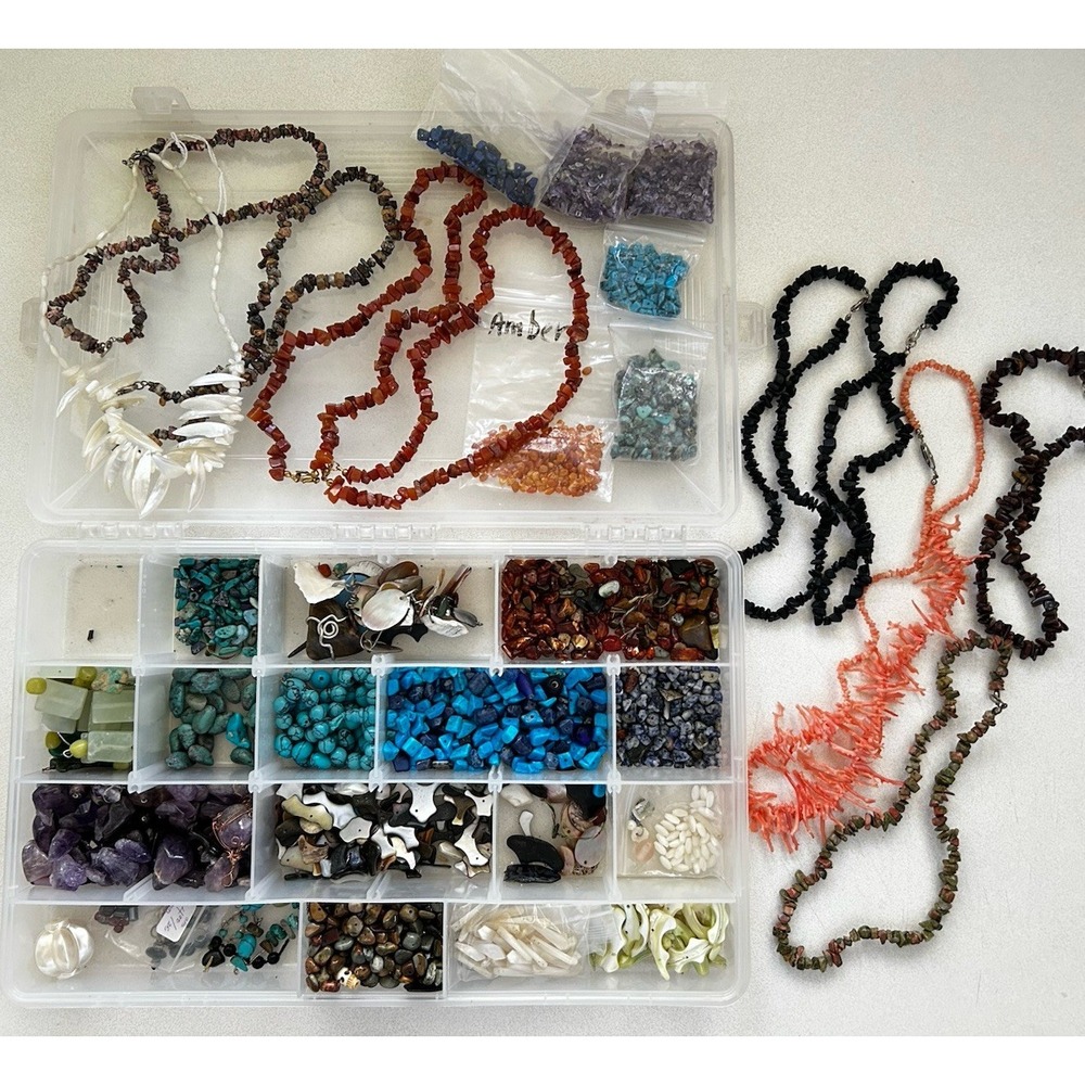 Amber Chip Necklaces Turquoise Mother Of Pearl Coral Jewelry Making Beads Lot